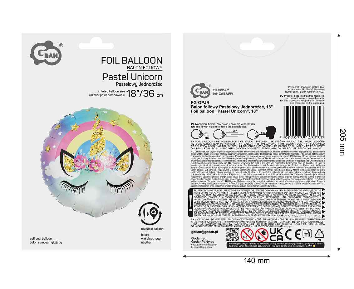 Foil balloon Pastel Unicorn, 18"